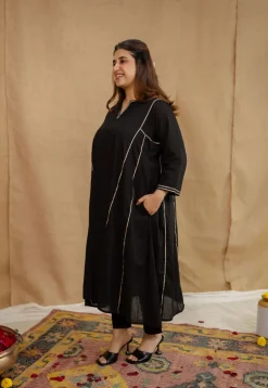 Vamika Mulmul Cotton Black Jhabba Kali Kurta Set (Set of 3)