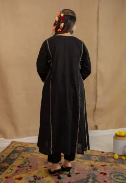 Vamika Mulmul Cotton Black Jhabba Kali Kurta Set (Set of 3)