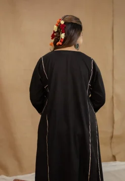 Vamika Mulmul Cotton Black Jhabba Kali Kurta Set (Set of 3)