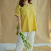 Varisha Mustard Solid Slub Cotton Anti-Fit Short Top with Hand Embroidery