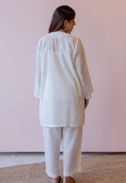 Veda Off White Solid Handloom Cotton A Line Kurta