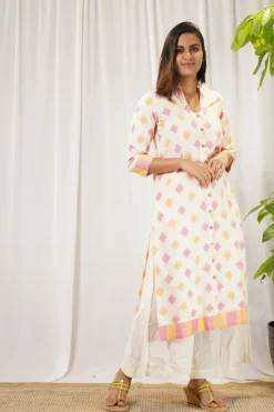 Vidhi Ikkat Off White Cotton Kurta