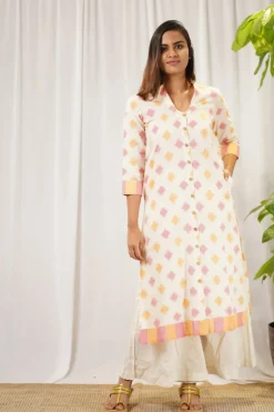 Vidhi Ikkat Off White Cotton Kurta