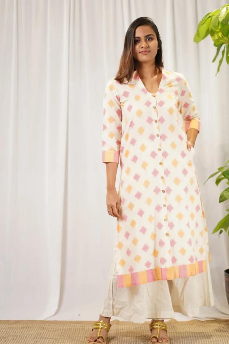 Vidhi Ikkat Off White Cotton Kurta