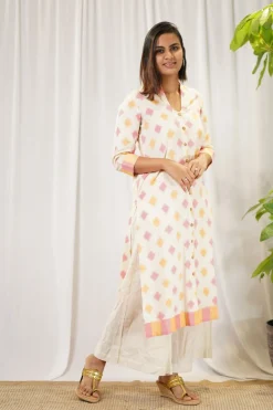 Vidhi Ikkat Off White Cotton Kurta