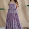 Vihaa Lavender Batik MulMul Cotton A Line Dress