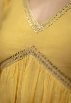 Vrishti Yellow Chanderi Silk A Line Hand Embroidered Kurta Set (Set of 3)