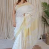 White Linen Golden Zari Border Saree