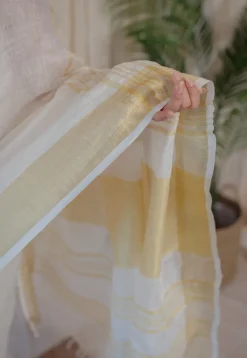 White Linen Golden Zari Border Saree