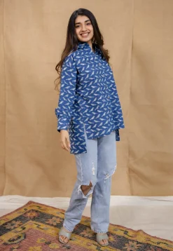 Yafit Indigo Dabu Cotton Loose Short Top