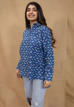 Yafit Indigo Dabu Cotton Loose Short Top