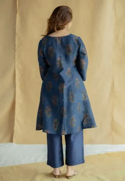 Yashi Dark Indigo Solid Chanderi Silk Straight Pant