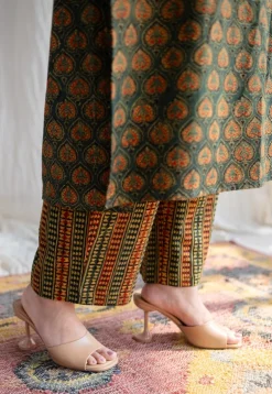 Yashi Green Ajrakh Cotton Straight Pant