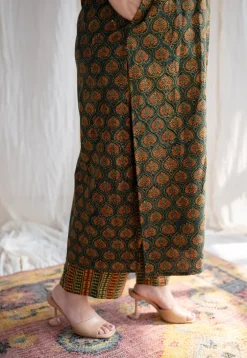 Yashi Green Ajrakh Cotton Straight Pant