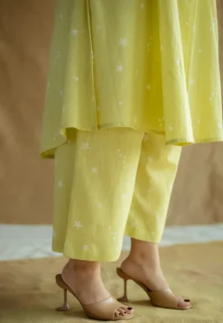 Yashi Lime Green Hand Block Print Slub Cotton Straight Pant
