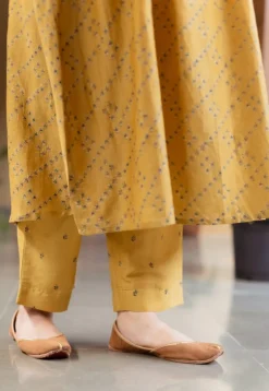Yashi Mustard Ajrakh Chanderi Silk Straight Pant