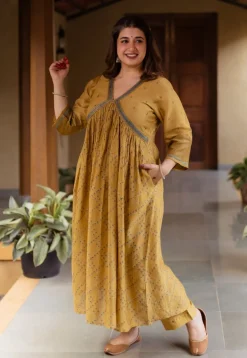 Yashi Mustard Ajrakh Chanderi Silk Straight Pant