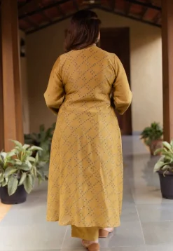 Yashi Mustard Ajrakh Chanderi Silk Straight Pant