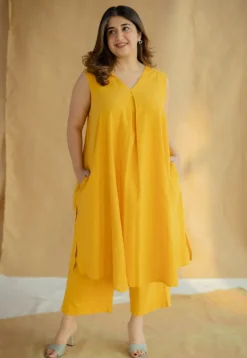 Yashi Mustard Solid Kala Cotton Straight Pant