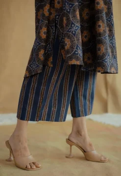 Yashi Navy Blue Ajrakh Cotton Straight Pant