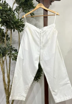 Yashi Off White Solid Cotton Straight Pant