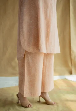 Yashi Peach Hand Block Print Slub Cotton Straight Pant
