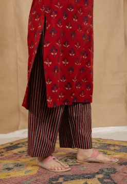 Yashi Red Ajrakh Cotton Straight Pant
