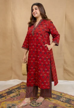 Yashi Red Ajrakh Cotton Straight Pant