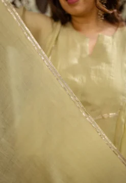 Yashika Sage Green A Line Chanderi Silk Gota Patti Kurta Set (Set of 3)
