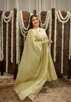 Yashika Sage Green A Line Chanderi Silk Gota Patti Kurta Set (Set of 3)