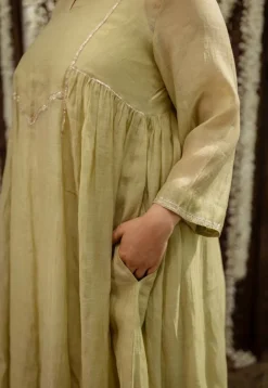Yashika Sage Green A Line Chanderi Silk Gota Patti Kurta Set (Set of 3)