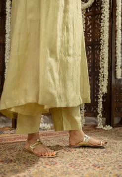 Yashika Sage Green A Line Chanderi Silk Gota Patti Kurta Set (Set of 3)