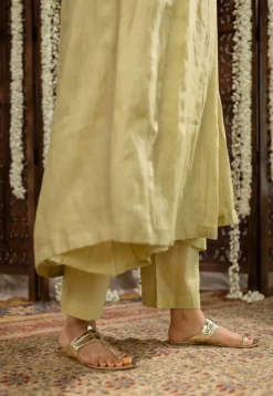 Yashika Sage Green A Line Chanderi Silk Gota Patti Kurta Set (Set of 3)