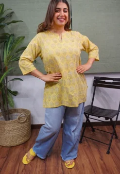 Yellow Dabu Slub Cotton Top