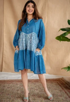 Yuvani Batik Natural Dyed MulMul Cotton Dress with Slip