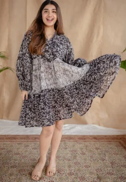 Yuvani Charcoal Batik MulMul Cotton Loose Dress with Slip