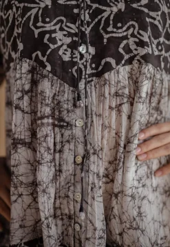 Yuvani Charcoal Batik MulMul Cotton Loose Dress with Slip