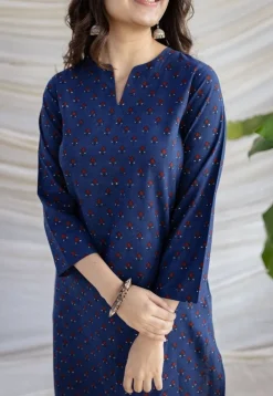 Zahira Indigo Ajrakh Cotton Straight Kurta