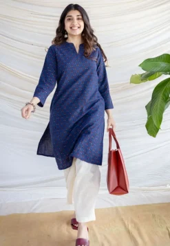 Zahira Indigo Ajrakh Cotton Straight Kurta