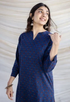 Zahira Indigo Ajrakh Cotton Straight Kurta