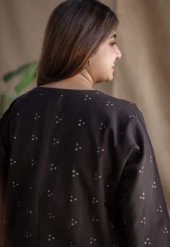 Zaiba Charcoal Straight Dabu Slub Cotton Short Top