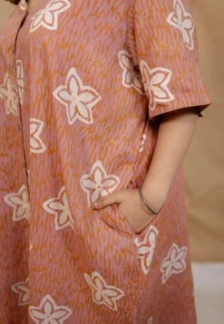 Zaya Peach Batik Cotton Loose Dress