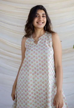 Zeeya Powder Blue Sanganeri Cotton A Line Kurta