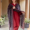 Zehra Madder Ajrakh Chanderi Silk A Line Kurta with Hand Embroidery