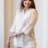 Zinia Beige Hand Block Print Slub Cotton Straight Short Top