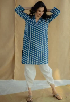 Zuhi Indigo Dabu Cotton Straight Kurta