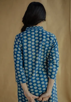 Zuhi Indigo Dabu Cotton Straight Kurta