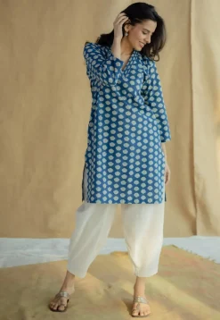 Zuhi Indigo Dabu Cotton Straight Kurta